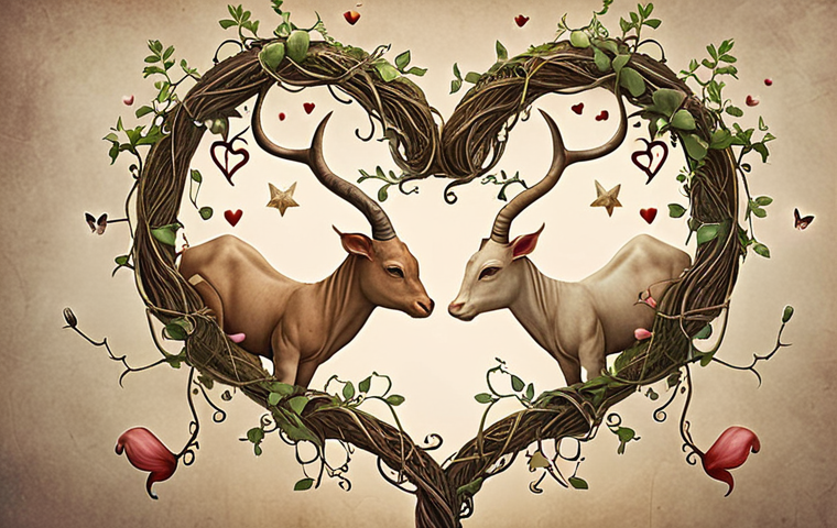**
A romantic and whimsical illustration depicting several zodiac constellations (Taurus, Cancer, Libra) intertwined with hearts and vines. The style should be dreamy and ethereal, with soft lighting. This evokes the idea of easily finding true love due to astrological alignment.
**